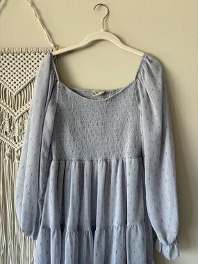 Altar'd State Light Blue Smocked Square-Neck Peasant Top with Gold Dots